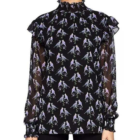 Ted Baker Zabrina Lovebirds Ruffle Blouse Sz S - Picture 1 of 11